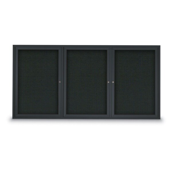 96"x48" 3-Door Enclosed Outdoor Letterboard, Black Felt/Black